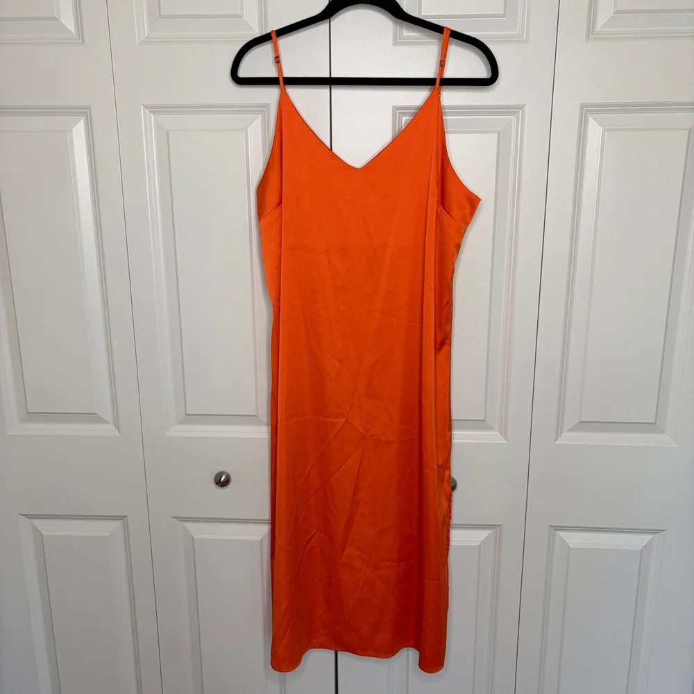 The Drop Ana Orange Midi Slip Dress XL Side Slit Minimalist
